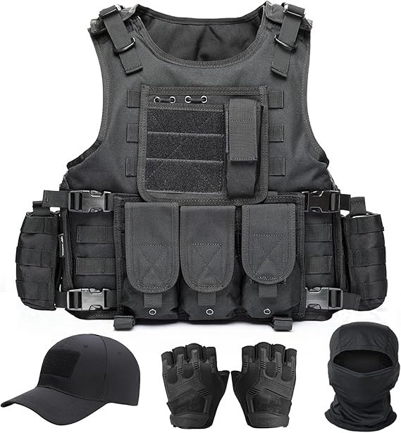 Tactical Vest for Men, Airsoft Vest, Black Molle Vest and Cap Protective Equipment, Tactical Airsoft Gear - V.I.P Digital Presence