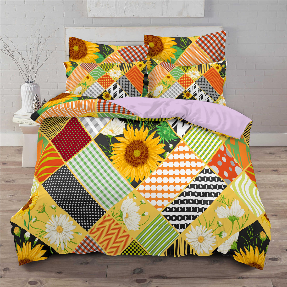 3 piece bedding set with sunflower pattern 3D digital printing quilt set