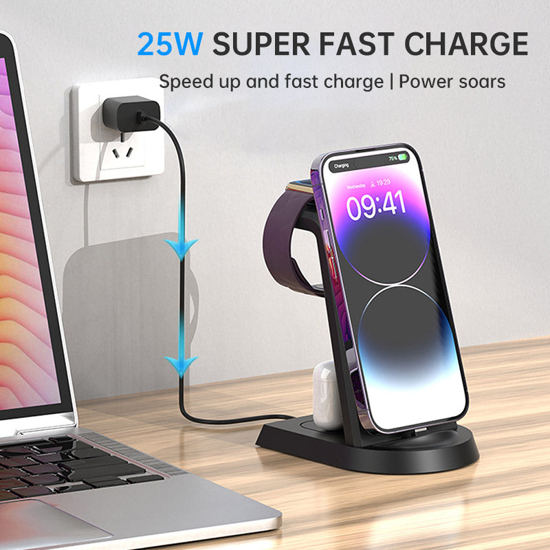 Three In One Wireless Charger Suitable for Mobile Phones, Headphones, Watches, Charging Brackets, Vertical Wireless Charging - V.I.P Digital Presence