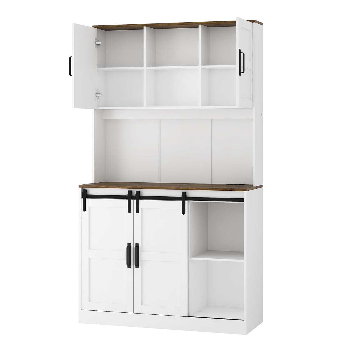 Farmhouse Bar Cabinet with Sliding Barn Door, Large Kitchen BuffetRustic Coffee Bar Sideboard Table,White - V.I.P Digital Presence