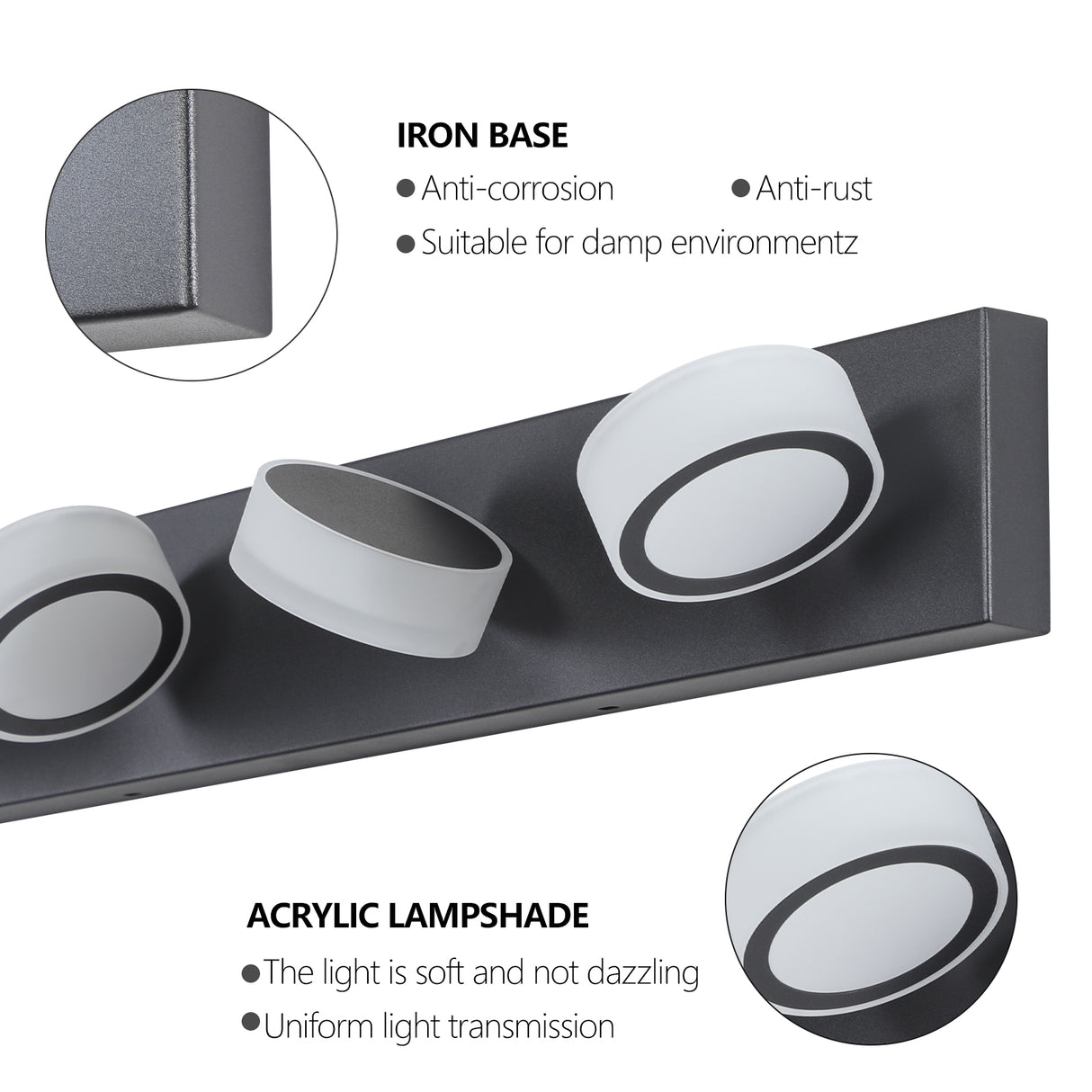 LED Modern Black 6-Light Vanity Lights Fixtures Over Mirror Bath Wall Lighting - V.I.P Digital Presence