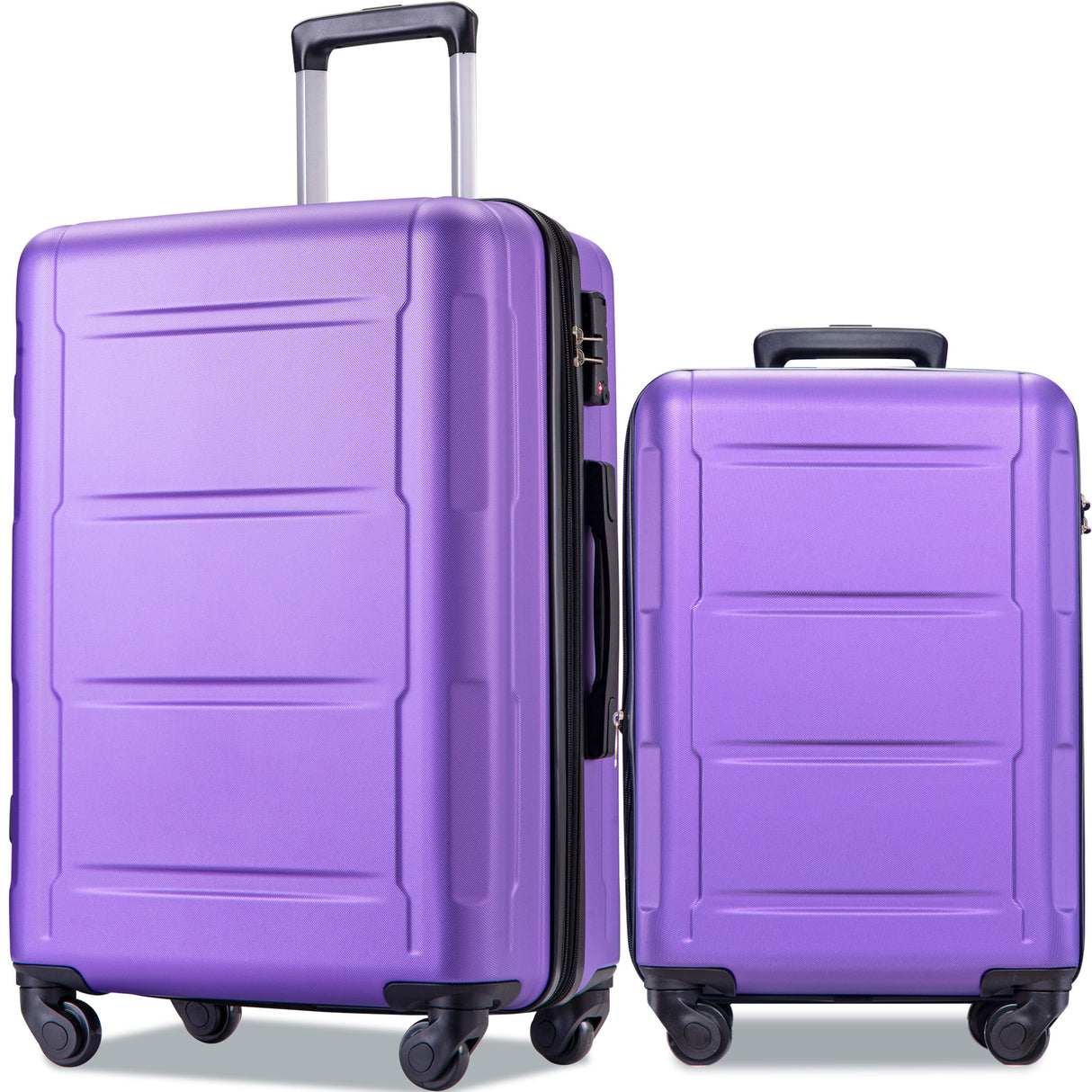 Expanable Spinner Wheel 2 Piece Luggage Set ABS Lightweight Suitcase with TSA Lock 20inch+28inch Purple + Plastic