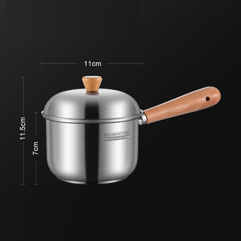 304 stainless steel milk pot, instant noodle pot, household wooden handle dormitory small soup pot, milk heating baby food pot - V.I.P Digital Presence