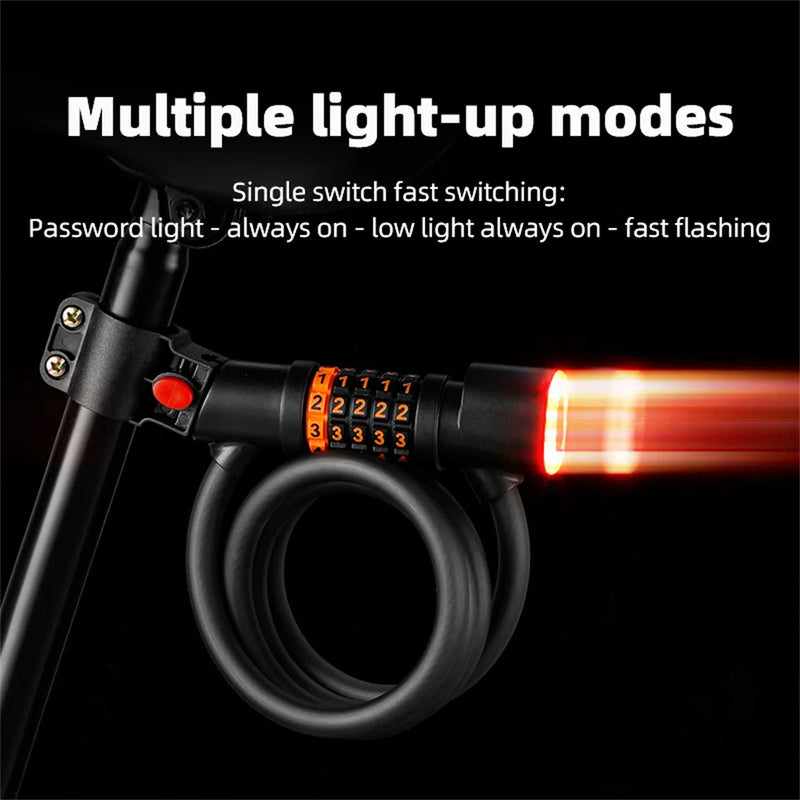 1.2M/1.8M Bike Lock Anti-theft 5 Digit Combination Password Security Lock With LED Light MTB Road Bike Steel Cable Bicycle Lock - V.I.P Digital Presence