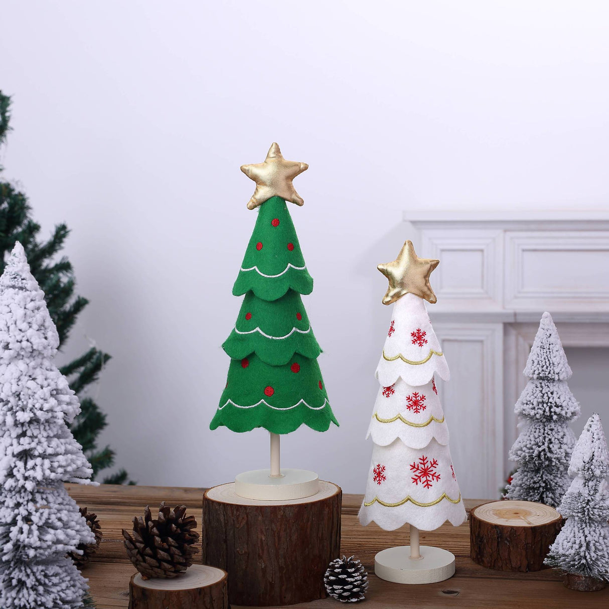 Cute Christmas Tree Fabric Wooden Display Window Desktop Christmas Embroidery Snowflake Decoration - V.I.P Digital Presence