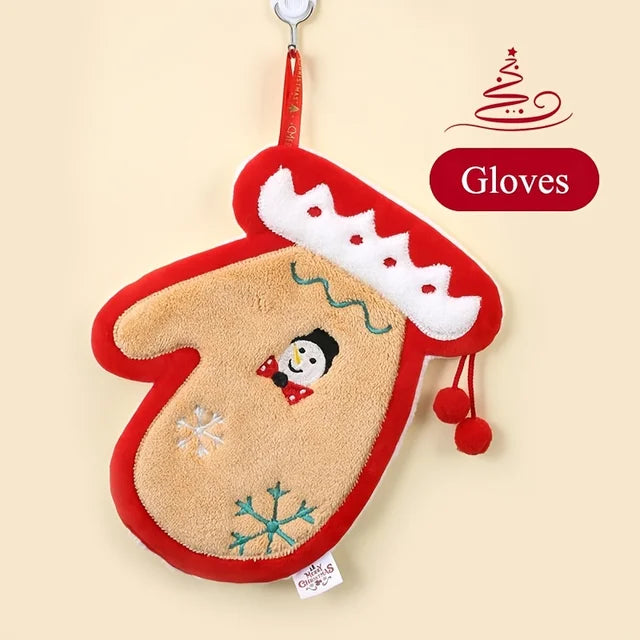 Christmas hand towel hanging style, new thickened coral fleece absorbent quick drying cloth, kitchen embroidery hand towel - V.I.P Digital Presence