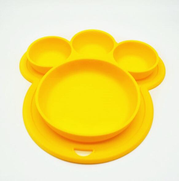 Kids Food-grade Silicone Home Dinner Dish Baby Plate Tableware Bear Paw Shape Children Training Cartoon Bowls Suction Toddler
