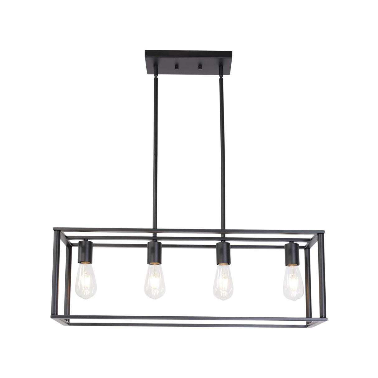Pendant Lighting 4 Light Industrial Vintage Open Frame Rectangle Chandeliers Modern Black Linear Cage Ceiling Light Fixture - V.I.P Digital Presence