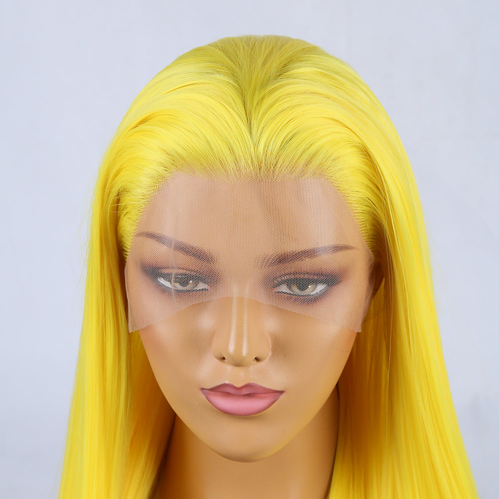 Hand Groove 13*2.5 Chemical Fiber Front Lace Yellow Long Bangs Wig Headgear Natural Hairline - V.I.P Digital Presence