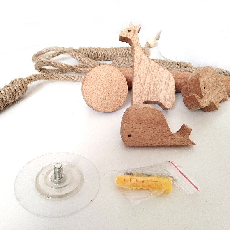 Nordic Indoor Wooden Solid Wood Hemp Rope Animal Tissue Holder Children's Room Decoration Wall Hanger Hemp Rope Hook Toilet Paper Holder - V.I.P Digital Presence