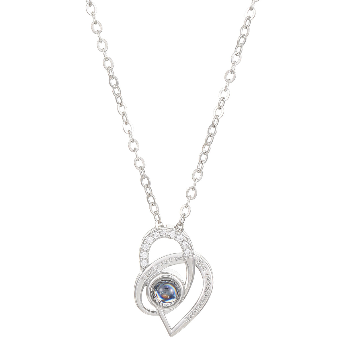 Diamond studded heart-shaped projection necklace in 100 languages. I love you, heart-shaped pendant, couple necklace - V.I.P Digital Presence