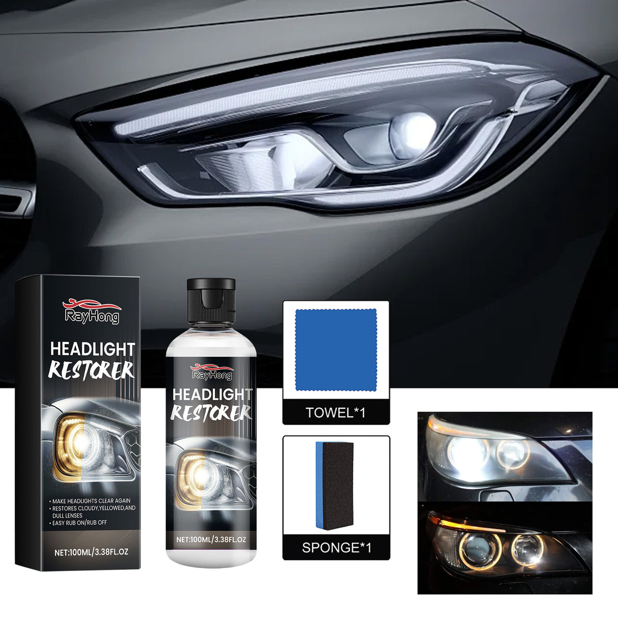 Headlight Restorer, Car Headlight Scratch Repair Refurbishment Maintenance Brightening Coating Polishing Fluid - V.I.P Digital Presence