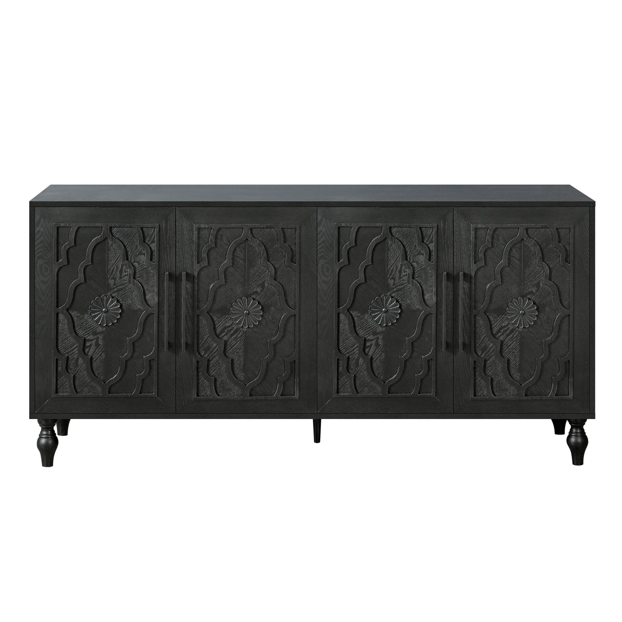 Carved Flower Door Large Storage Cabinet With Metal Handle Suitable For Living Room, Kitchen, Entryway(BLACK) - V.I.P Digital Presence