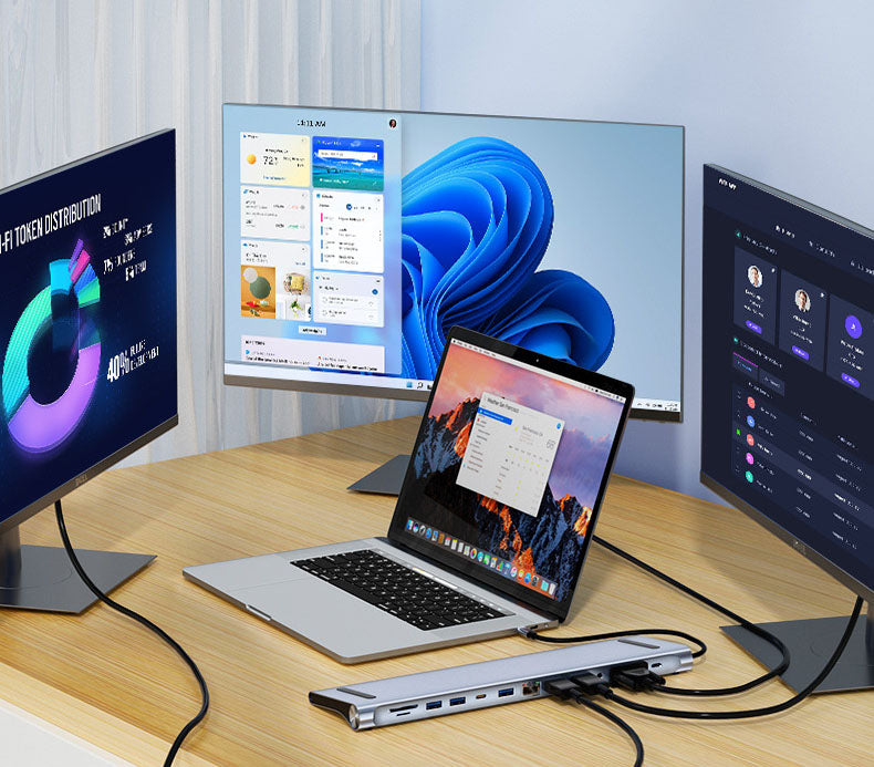 Dual HDMI docking station 12 in 1 high-definition MST USB HUB multi screen display type-c docking station - V.I.P Digital Presence