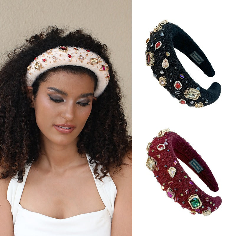 Heavy Industry Baroque Crystal Hair Hoop Women's Handmade Sewn Water Diamond Sponge Head Hoop Headpiece - V.I.P Digital Presence