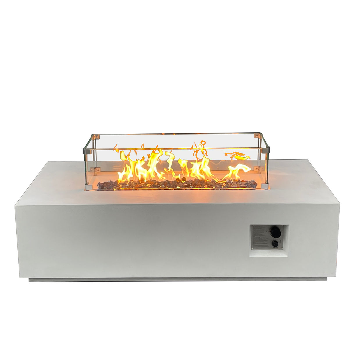 52 Inch Outdoor Concrete Propane gas rectangle Fire Pit table in Antique white color - V.I.P Digital Presence
