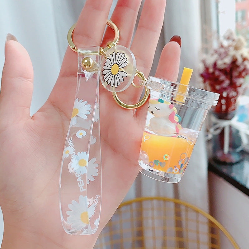 Glitter Quicksand Key Chain Liquid Floating Unicorn Keyring Keychain Bag Charm Milk Tea Cup Pendant Keyfob Gift for Women - V.I.P Digital Presence