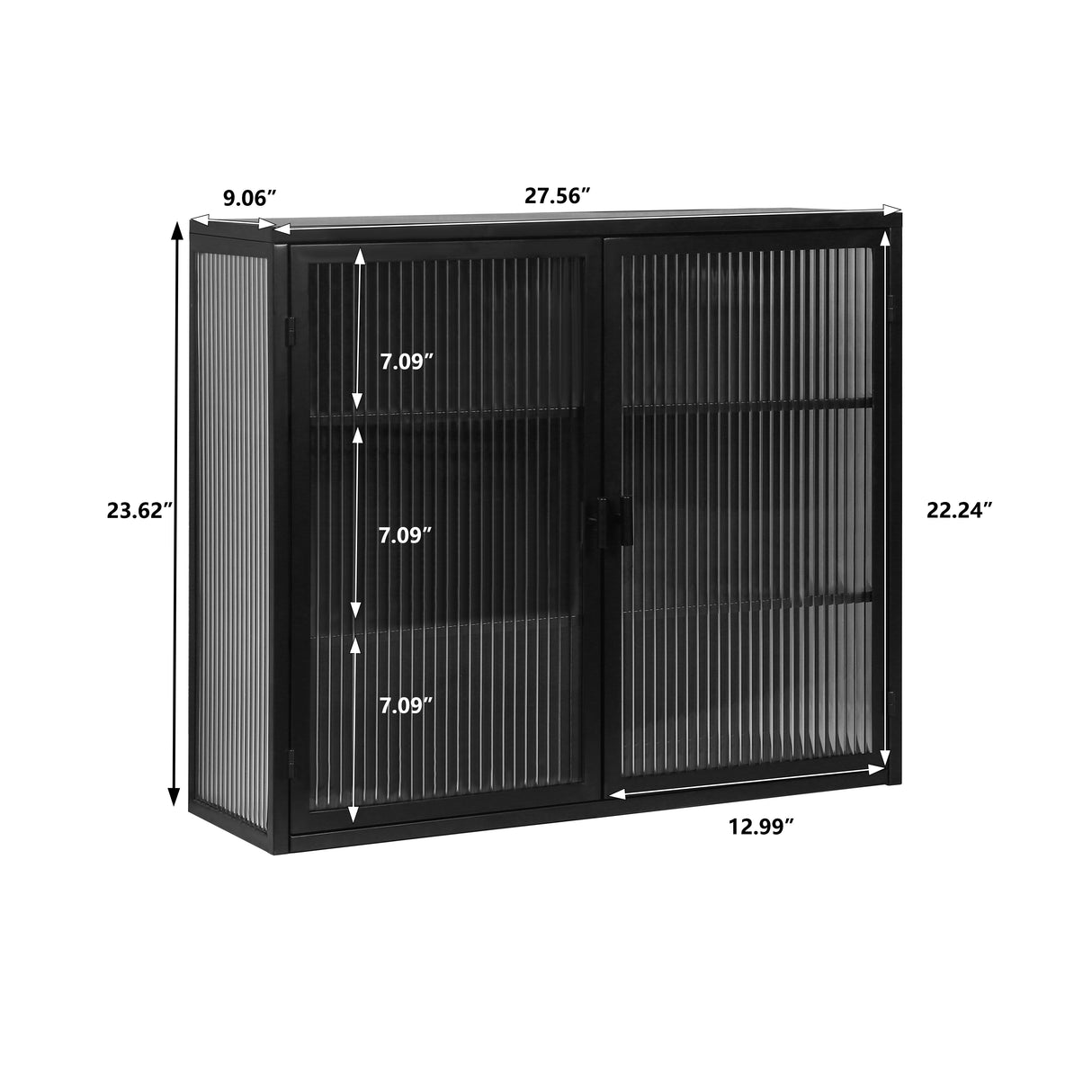27.56"Glass Doors Modern Two-door Wall Cabinet with Featuring Three-tier Black