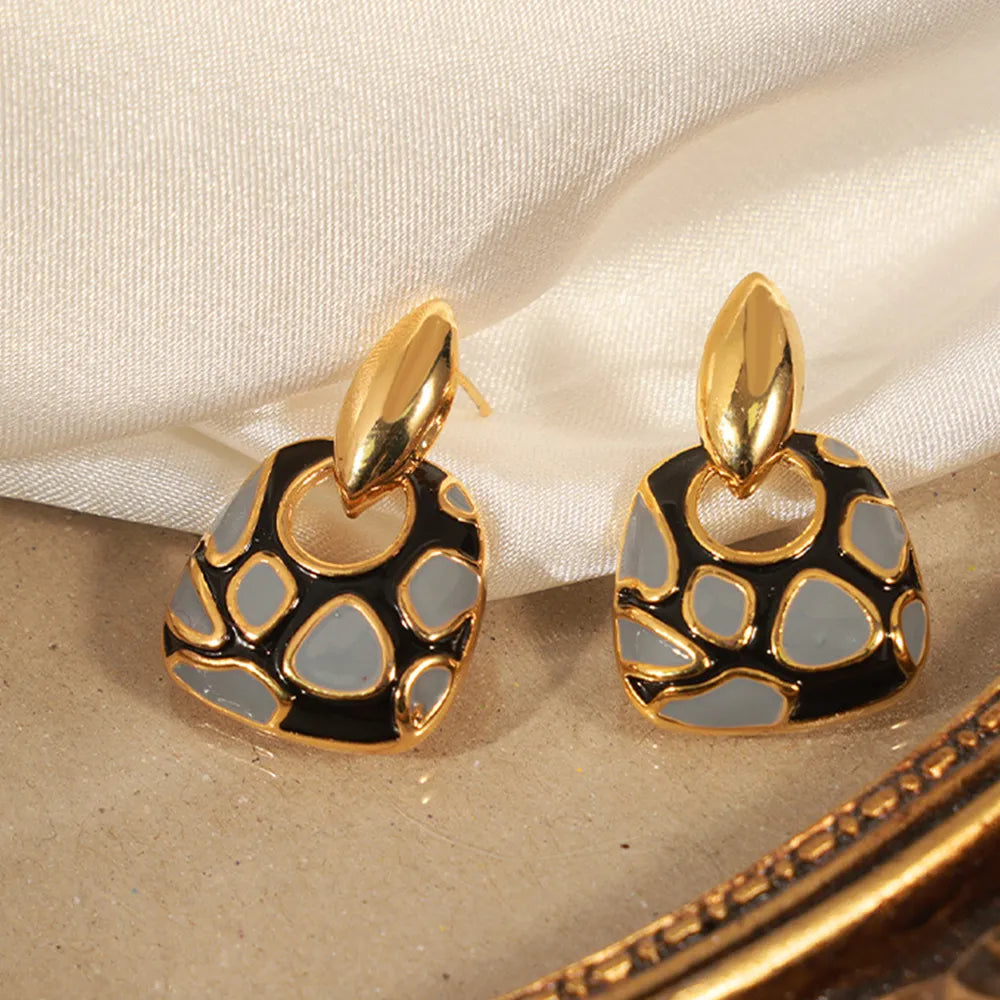 Geometric glazed enamel leopard print earrings fashionable and elegant accessories - V.I.P Digital Presence