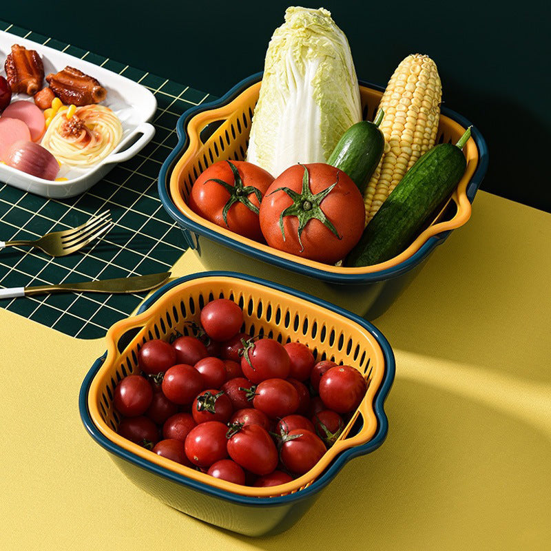 Six-Piece Set Of Multifunctional Kitchen Plastic Double Layer Household Basket Vegetable Washing Basket Large Drainage Basket - V.I.P Digital Presence