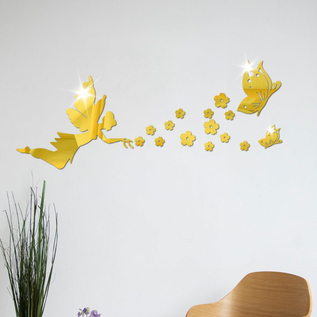 Angelic Flying Mirror Wall Stickers, Fairy Scattering Flowers Acrylic DIY Decorations for Living Room and Dining Room, New Arrival Butterfly and Flower Designs - V.I.P Digital Presence
