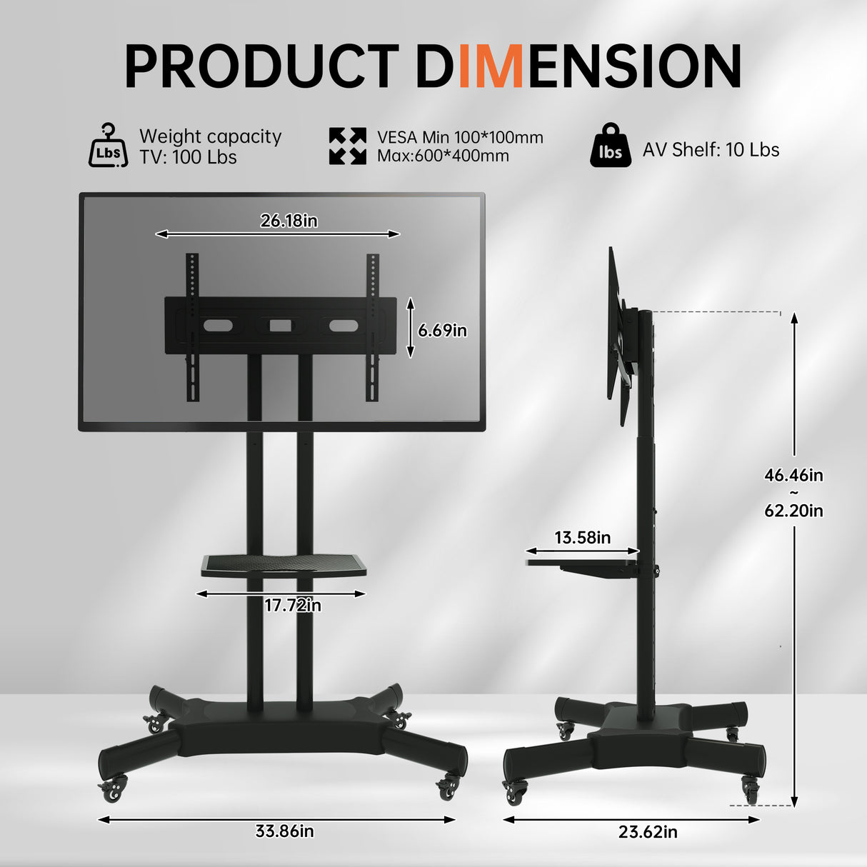 FANCO Universal Rotating TV Stand, suitable for 32-80 inch TVs, with adjustable tilt height and maximum VESA 600x400mm (black) - V.I.P Digital Presence