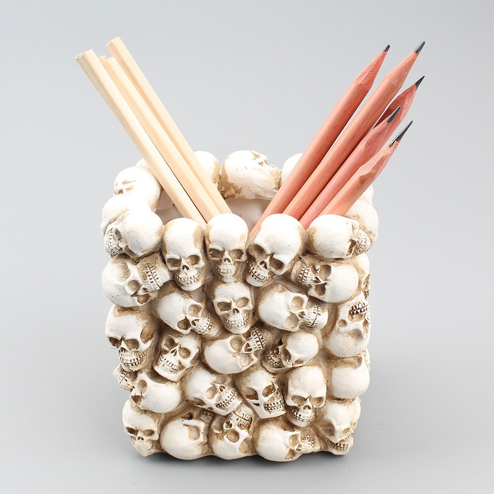 Square small skull pen holder storage desktop storage bucket home storage potted plants - V.I.P Digital Presence
