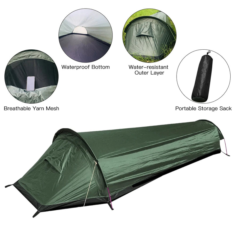 Camping Single Person Tent Ultralight Compact Outdoor Sleeping Bag Tent Larger Space Waterproof Backpacking Tent Cover Hiking - V.I.P Digital Presence