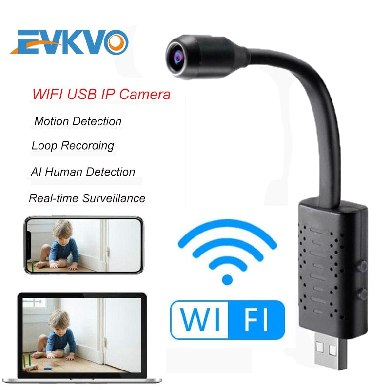 EVKVO HD Smart Mini Wifi USB Camera Real-time Surveillance IP Camera AI Human Detection Loop Recording Mini camera Support 64G - V.I.P Digital Presence