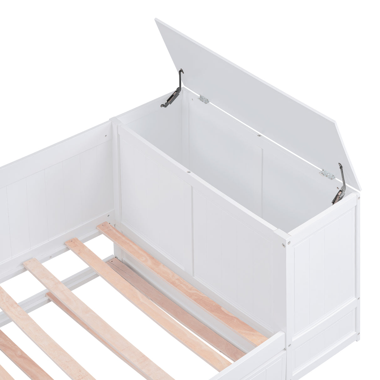 Twin Size Daybed with Storage Arms Trundle and Charging Station White