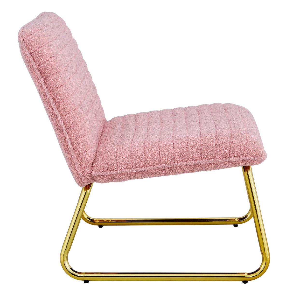 Modern minimalist pink plush fabric single person sofa chair with golden metal legs