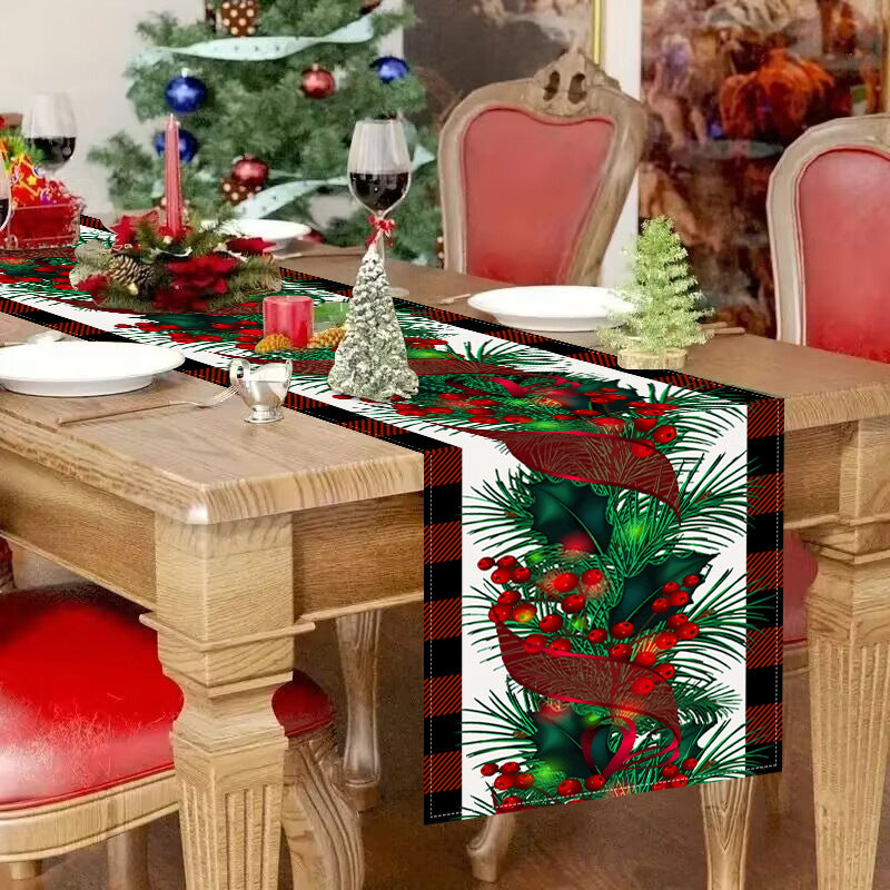 New red and black checkered table flag Christmas red fruit printed tablecloth TV cabinet decoration tablecloth home fabric - V.I.P Digital Presence