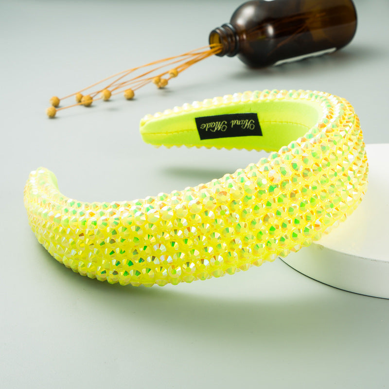 Ins Super Flash Full Drill 4.5cm Wide Brimmed Headdress Thickened Sponge Solid Color Headband Ladies Press Release Art Headband - V.I.P Digital Presence