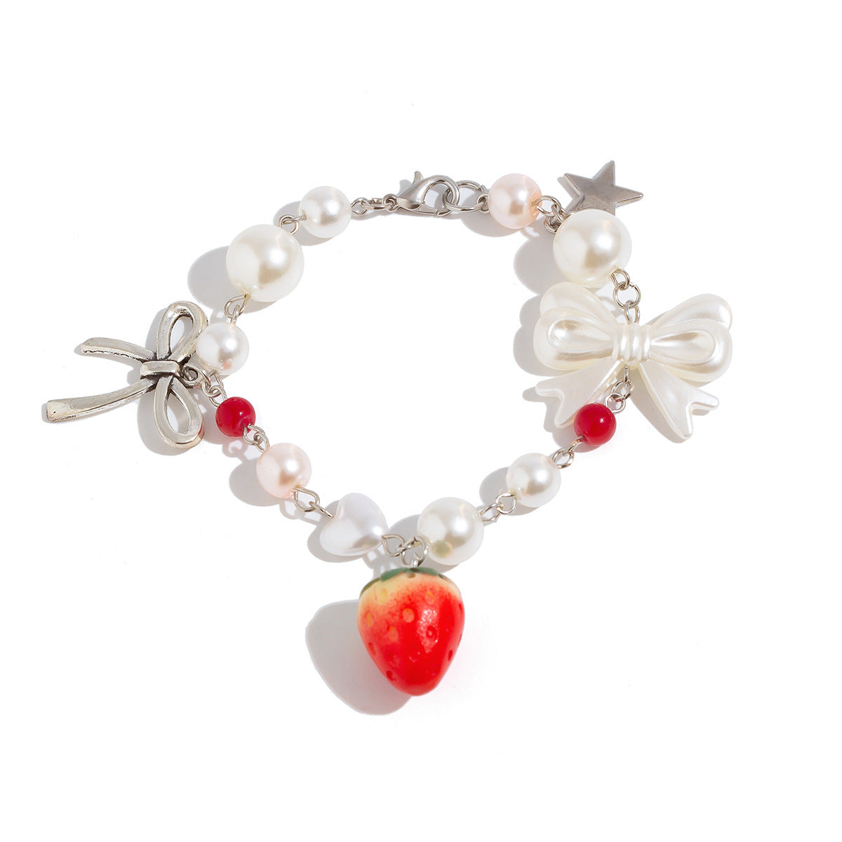 Sweet strawberry bow bracelet Bracelet temperament versatile imitation pearl vacation jewelry - V.I.P Digital Presence