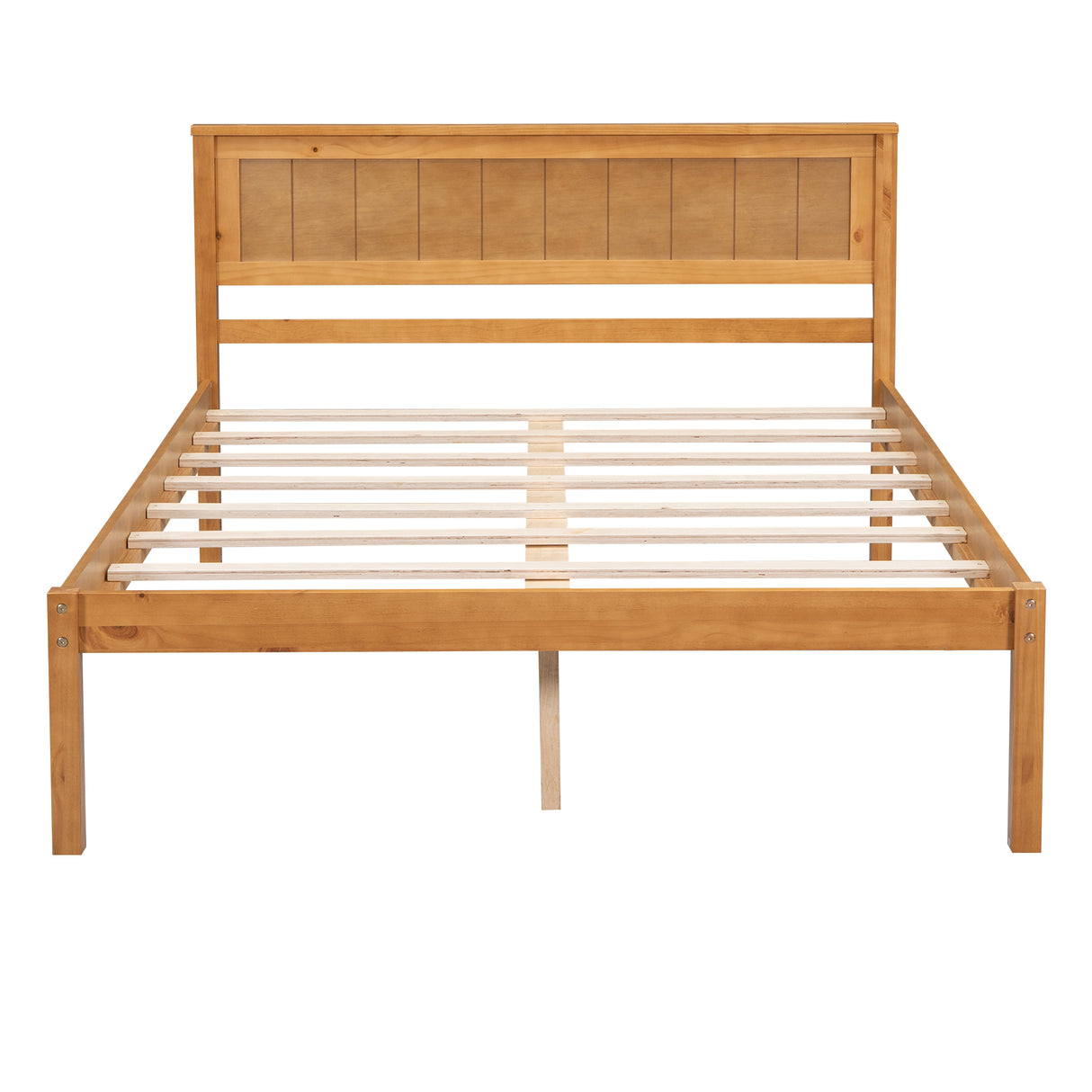 Platform Bed Frame with Headboard, Wood Slat Support No Box Spring Needed Full Oak