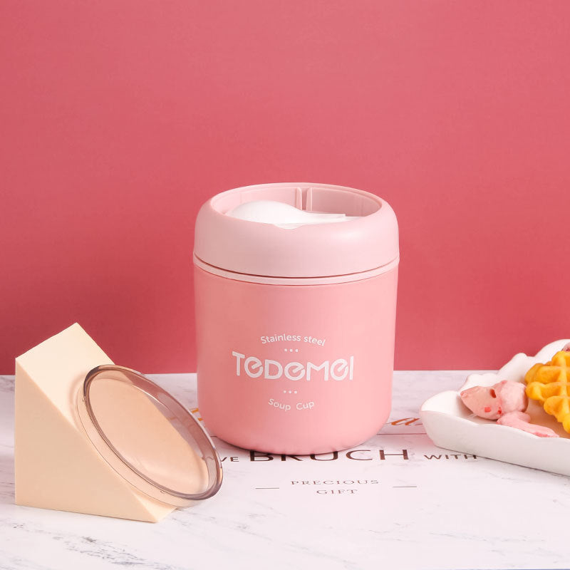 Japanese style simple sealed 304 stainless steel insulated breakfast cup with lid and spoon - V.I.P Digital Presence