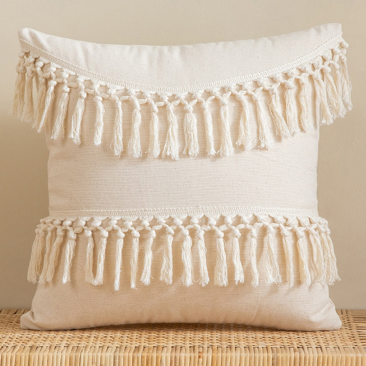 Tassels Cushion Cover 45x45cm Beige White Pillow Covers Decorative Pillow Case Square Home Boho Decor Macrame Pillowcase - V.I.P Digital Presence