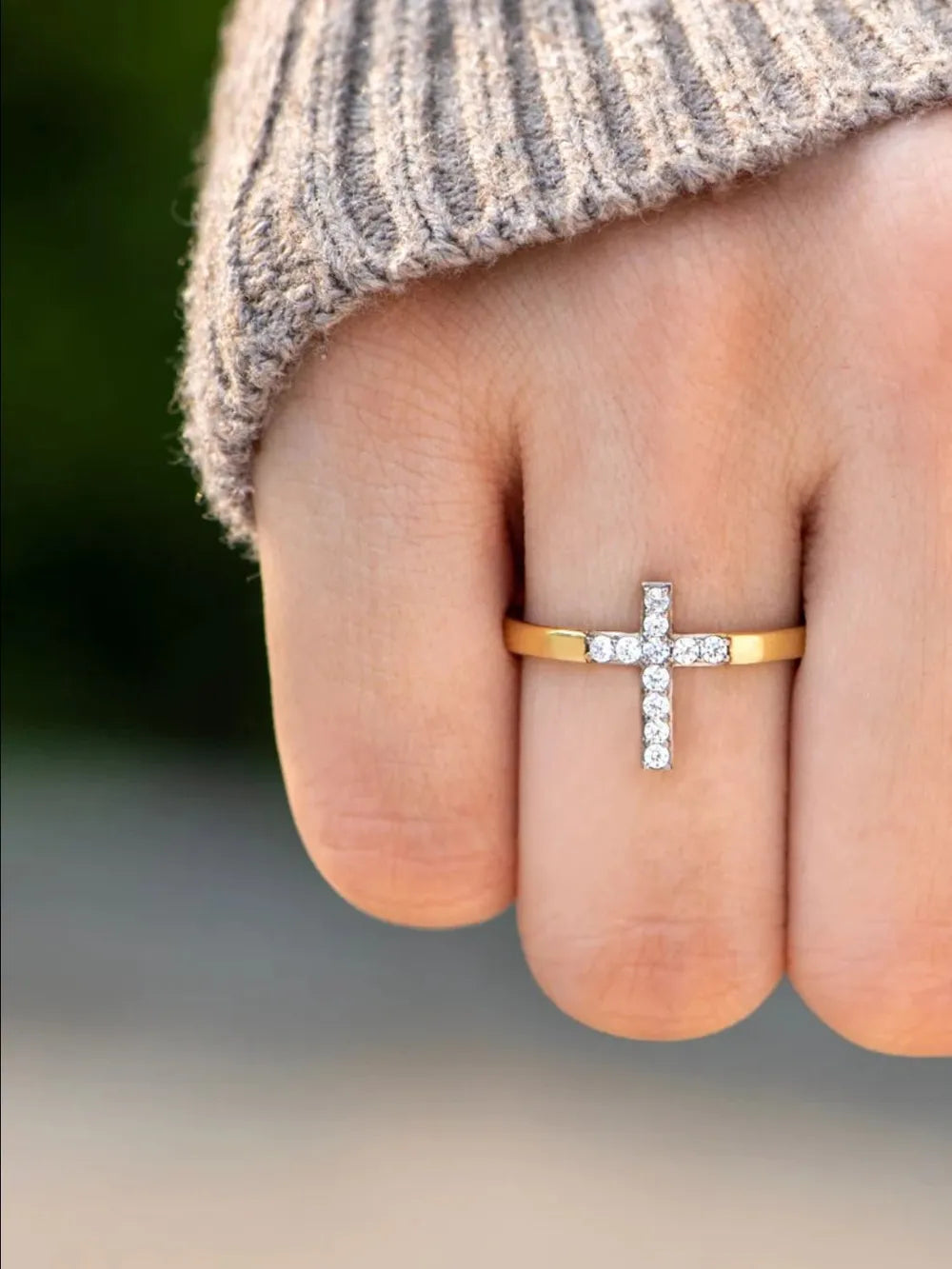925 Sterling Silver Inlaid Zircon Cross Ring - V.I.P Digital Presence