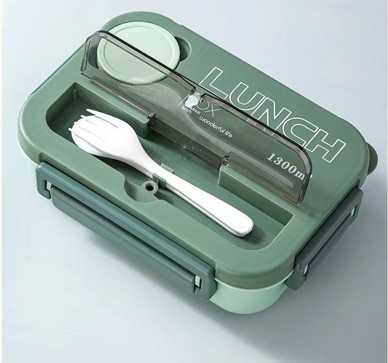 Microwaveable sealed lunch box with compartments and sauce box with cutlery - V.I.P Digital Presence