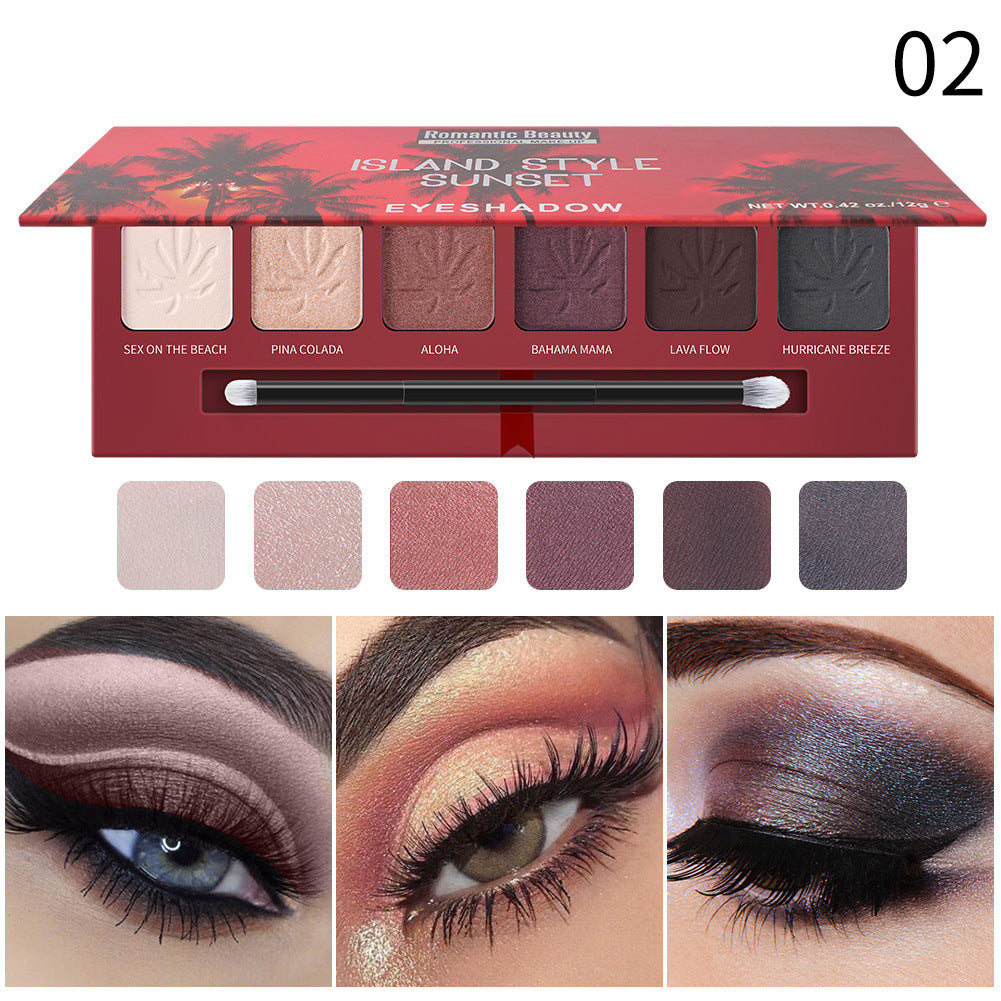 Romantic Beauty 6 Color Pearlescent Matte Eye Shadow Plate Sunset Pattern Eye Shadow With Brush Head - V.I.P Digital Presence
