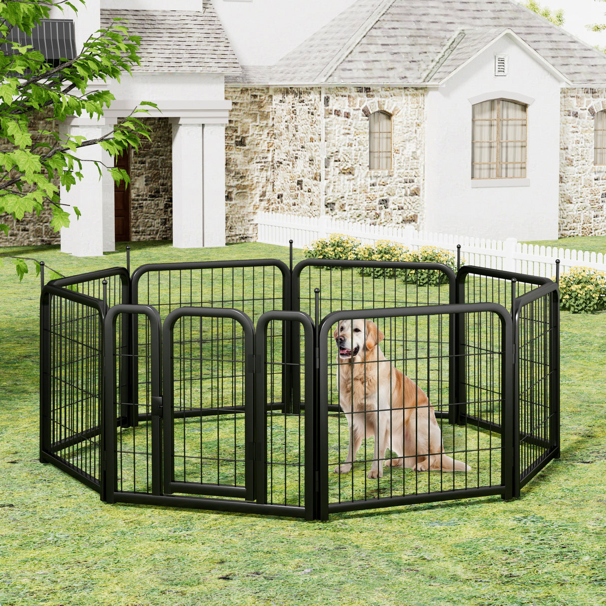 Outdoor dog fence, 8-piece board dog fence. 31 inch portable pet sports fence. Black, 26.3 inches wide x 31.5 inches high. - V.I.P Digital Presence