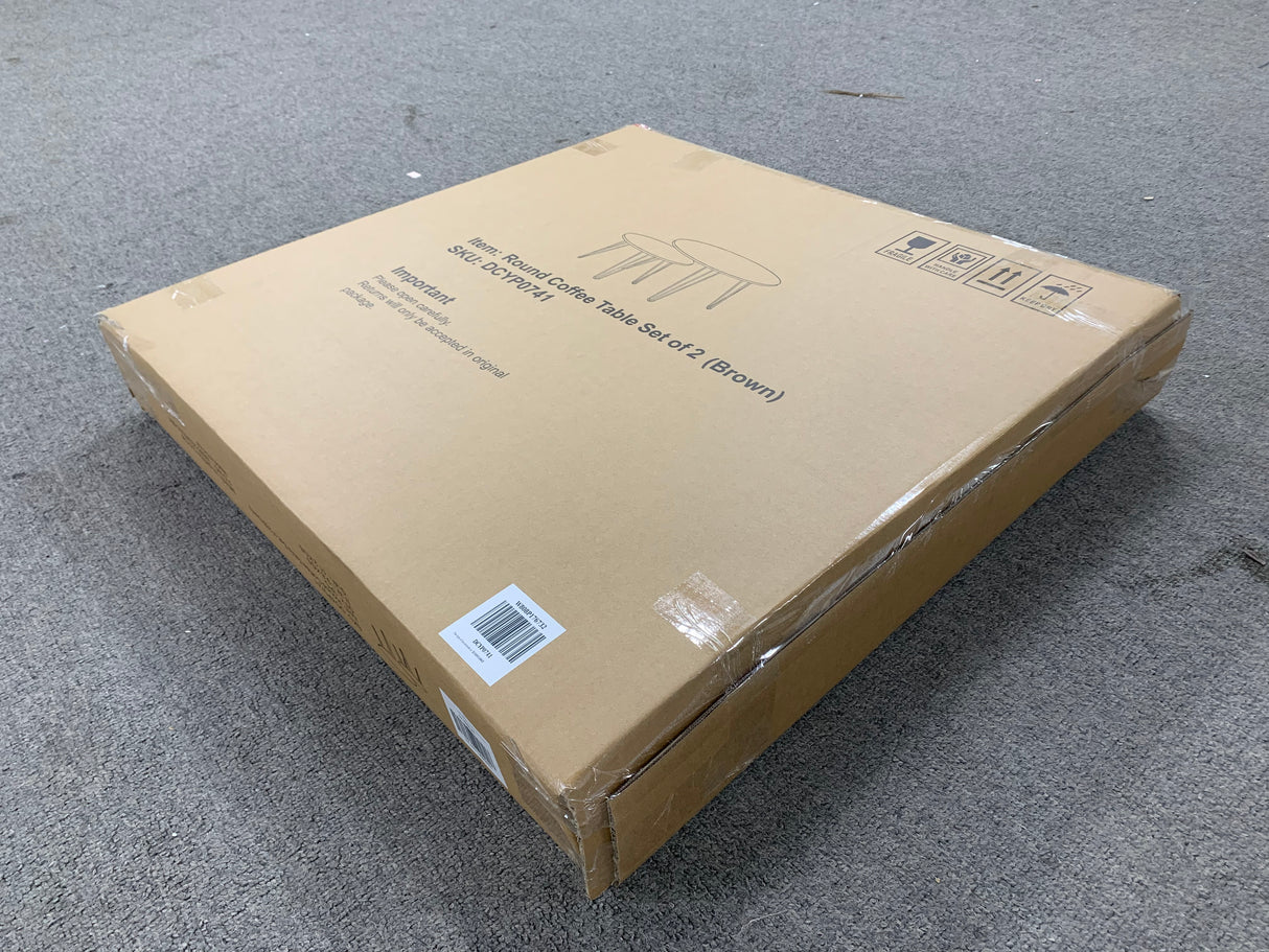 27.56'' Round Nesting Coffee Table Set of 2, Circular Nesting End Table Set Sturdy Metal Base for Living Room, bedroom, Brown - V.I.P Digital Presence