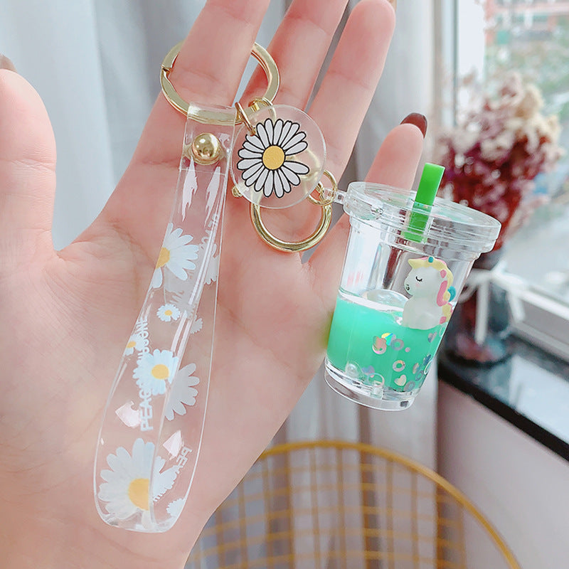 Glitter Quicksand Key Chain Liquid Floating Unicorn Keyring Keychain Bag Charm Milk Tea Cup Pendant Keyfob Gift for Women - V.I.P Digital Presence