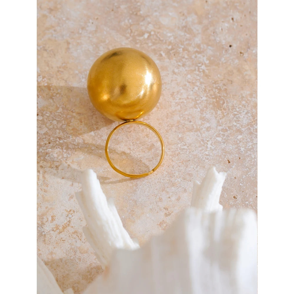 Stylish Unique Stainless Steel 26mm Big Ball Adjustable 18K Gold Color Ring Waterproof Personalized Finger Jewelry Gift - V.I.P Digital Presence