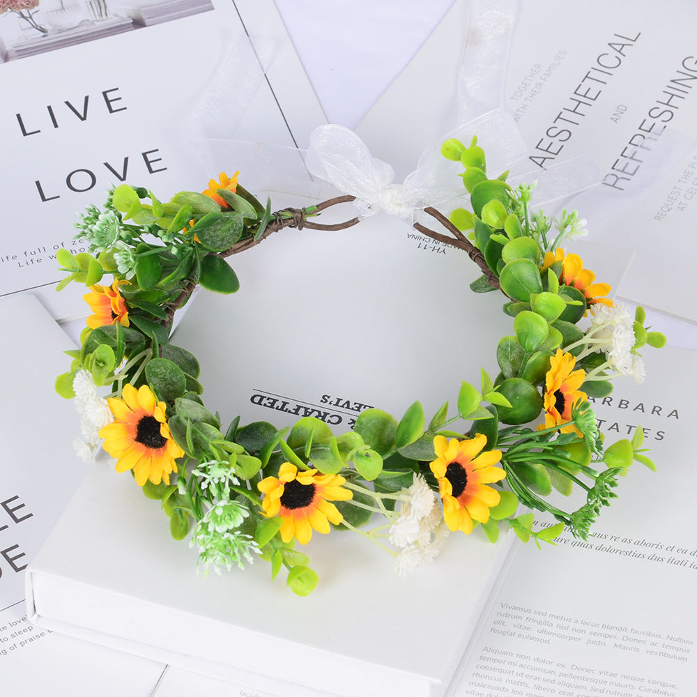 Girl Spring Outing Wreath Headwear Simulation Eucalyptus Starry Sky False Sunflower Children's Wreath - V.I.P Digital Presence