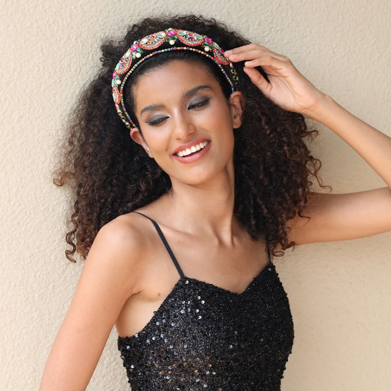 Super Sparkling Diamond Pearl Hair Hoop Baroque Retro Women's Sponge Head Hoop Headpiece - V.I.P Digital Presence