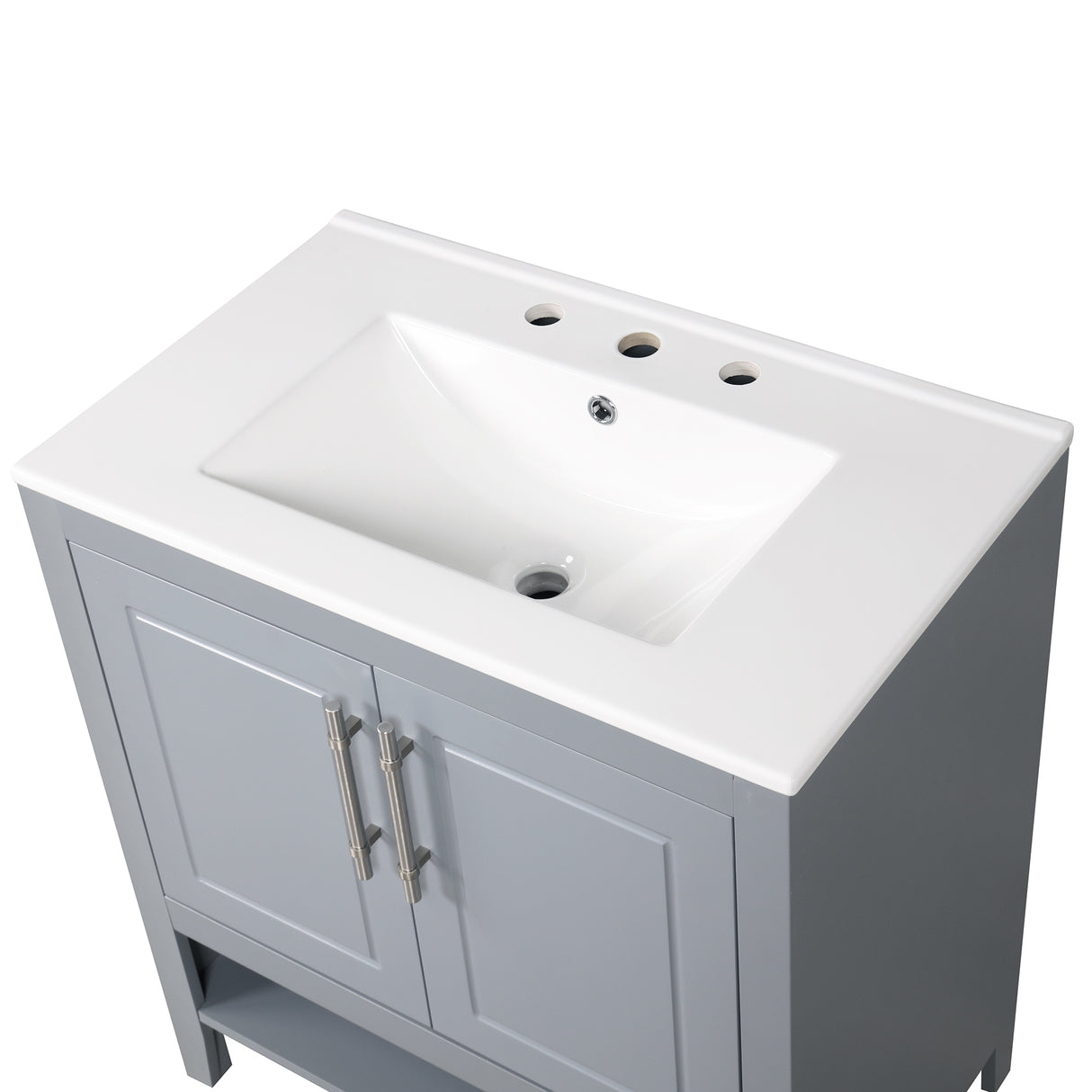 30" Bathroom Vanity with Sink, Multi-functional Bathroom Cabinet with Doors and Drawers, Solid Frame and MDF Board, Grey - V.I.P Digital Presence