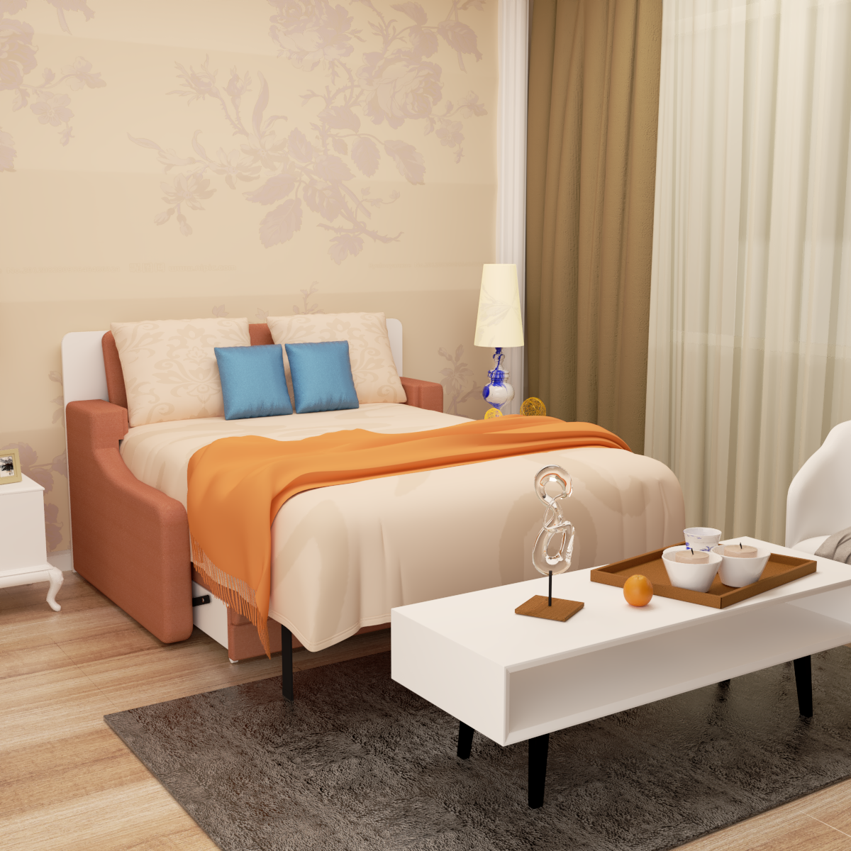 Full size Morden Deisgn vertical Murphy bed with sofa and drawers, white wall bed, space saving hidden bed with new gas pillars - V.I.P Digital Presence