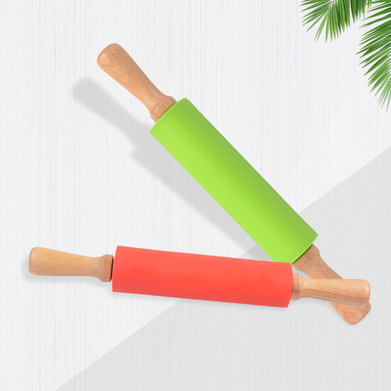 Wooden Handle Silicone Rolling Pin Rolling Pin Roller Flour Pin Small Medium And Large Household Baking Tools And Kitchenware - V.I.P Digital Presence