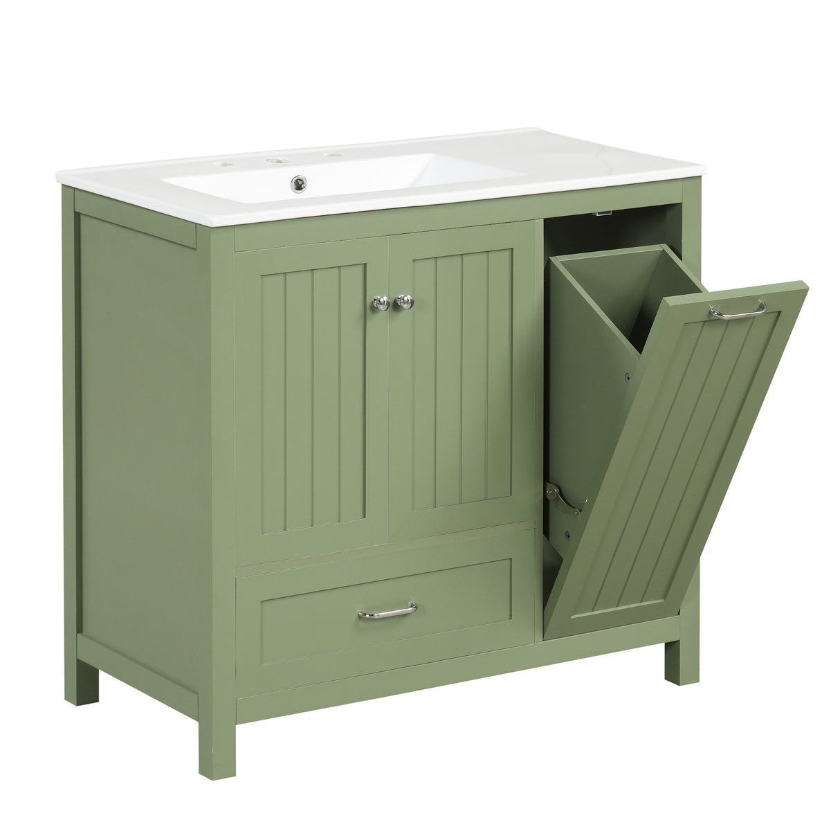 36 inch bathroom vanity with sink, one double door cabinet one large drawer and one flip drawer solid wood and MDF board, green - V.I.P Digital Presence